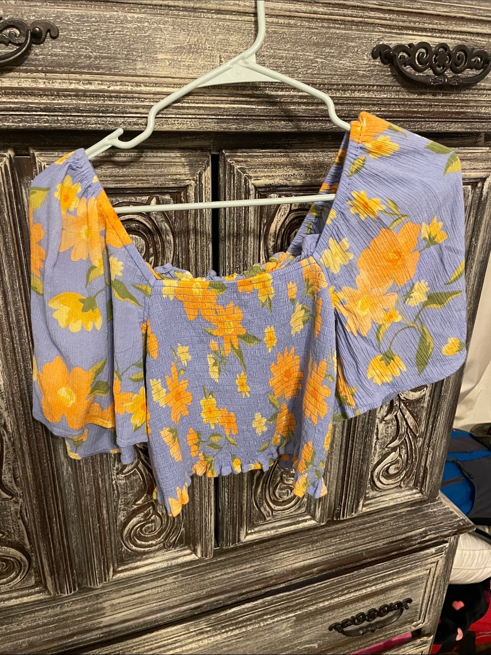 Billabong Lavender Crop Top with Yellow Floral Print